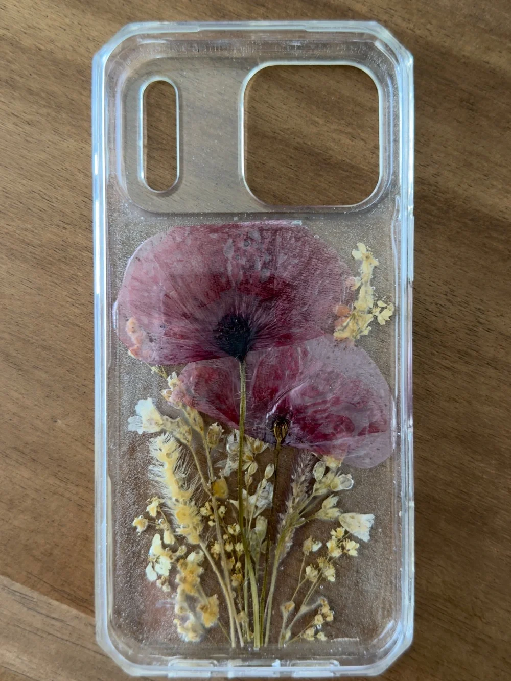 iPhone 17 Pro Max Real Floral Phone Case with Pressed Pink Flowers
